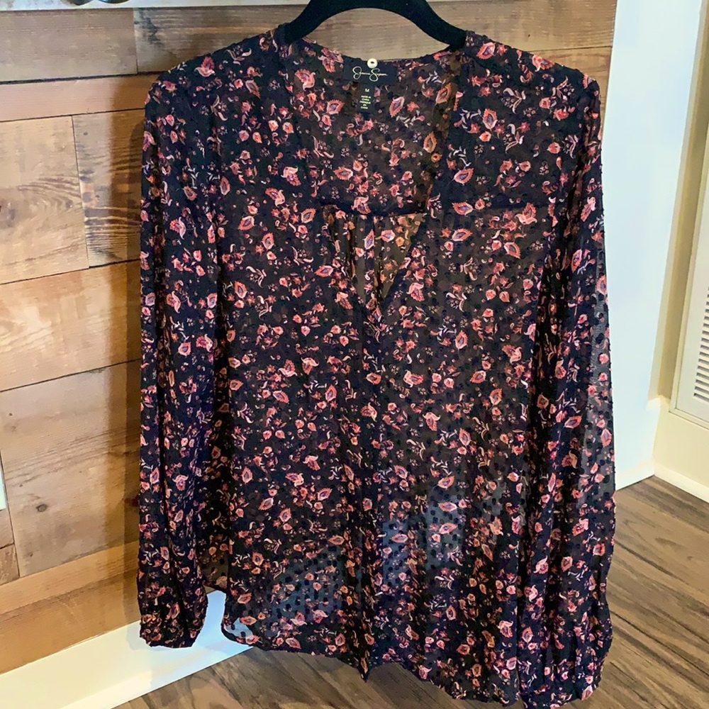 Jessica Simpson Sheer Floral Button Down